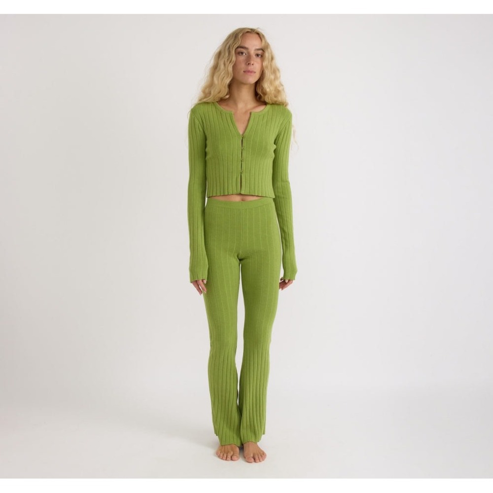 Organic Basics NWT Women's Soft Knit Rib Flare Pants‎ Matcha Green- Size S
